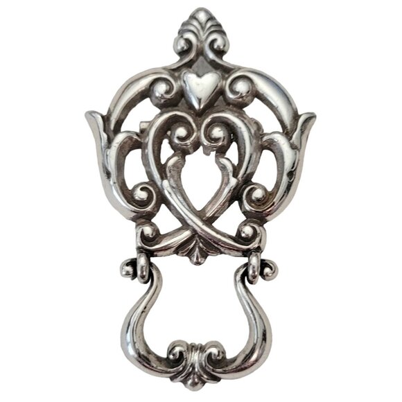 Brighton Silver Tone Heart Scroll Hinged Brooch, Eyeglass Holder E990 - Picture 1 of 7